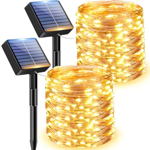 litogo Lot de 2 Guirlande Lumineuse Exterieur Solaire, Totale 24m 240 LED Guirlande Solaire Exterieur Jardin Étanche Décoration Lumière pour Noël