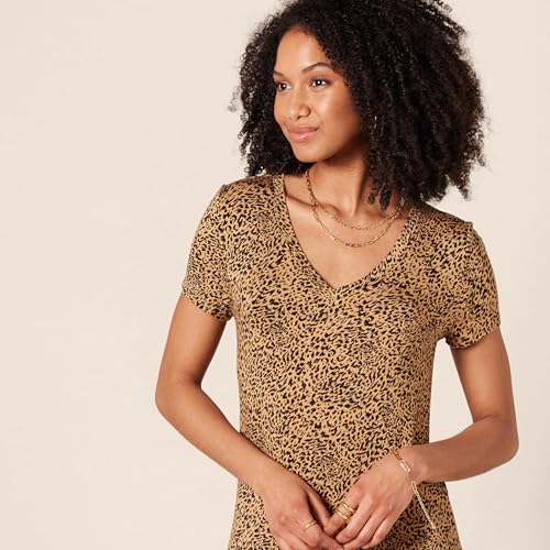 Image of Amazon Essentials Women's Regular Fit Jersey V-Neck Short Sleeve Midi Length T-Shirt Dress, Soft Viscose Stretch Jersey with Side Slits
