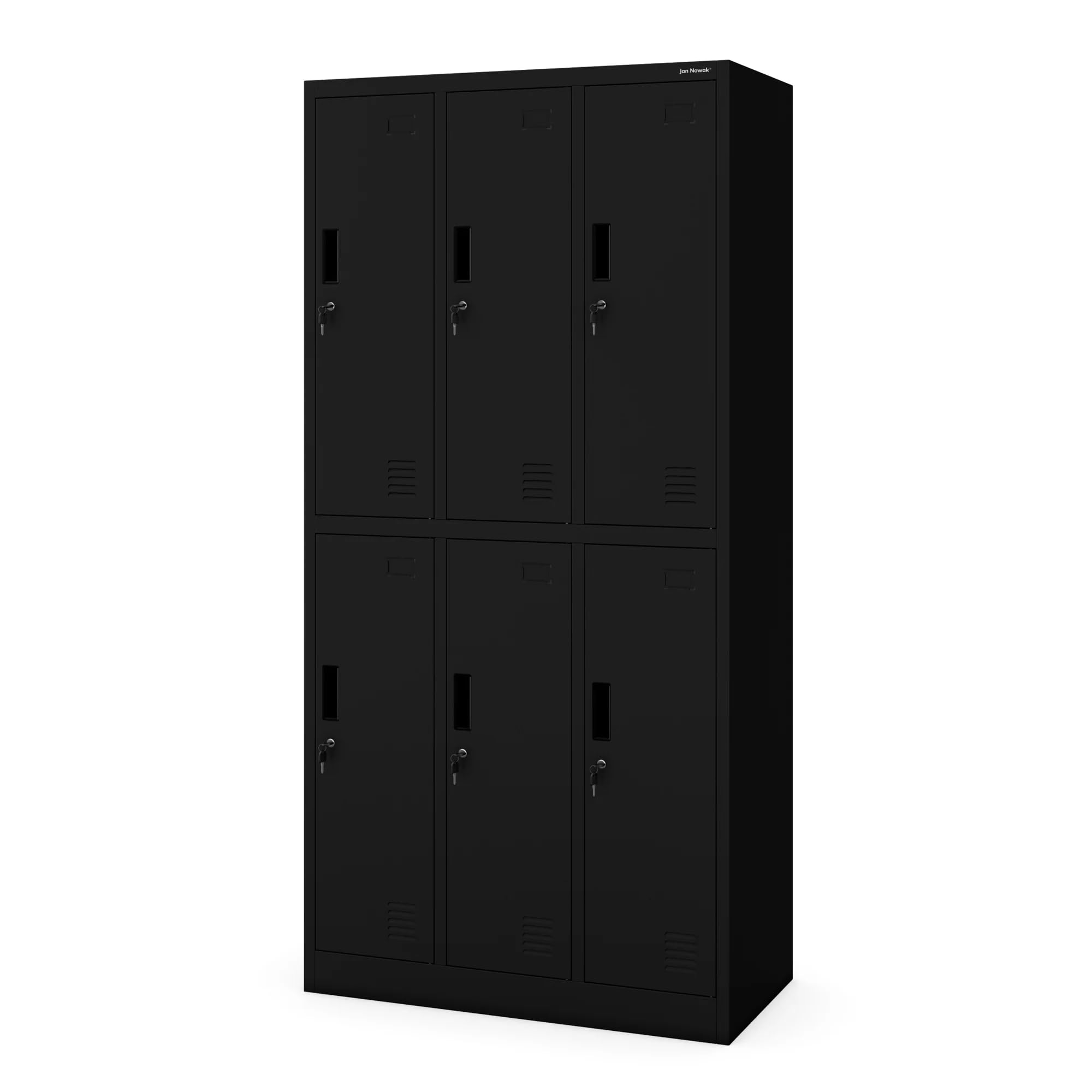 Jan Nowak Armario para Vestuario Taquilla Metálico con 6 Compartimentos Ranuras de ventilación Recubrimiento de Polvo 185 cm x 90 cm x 45 cm Negro