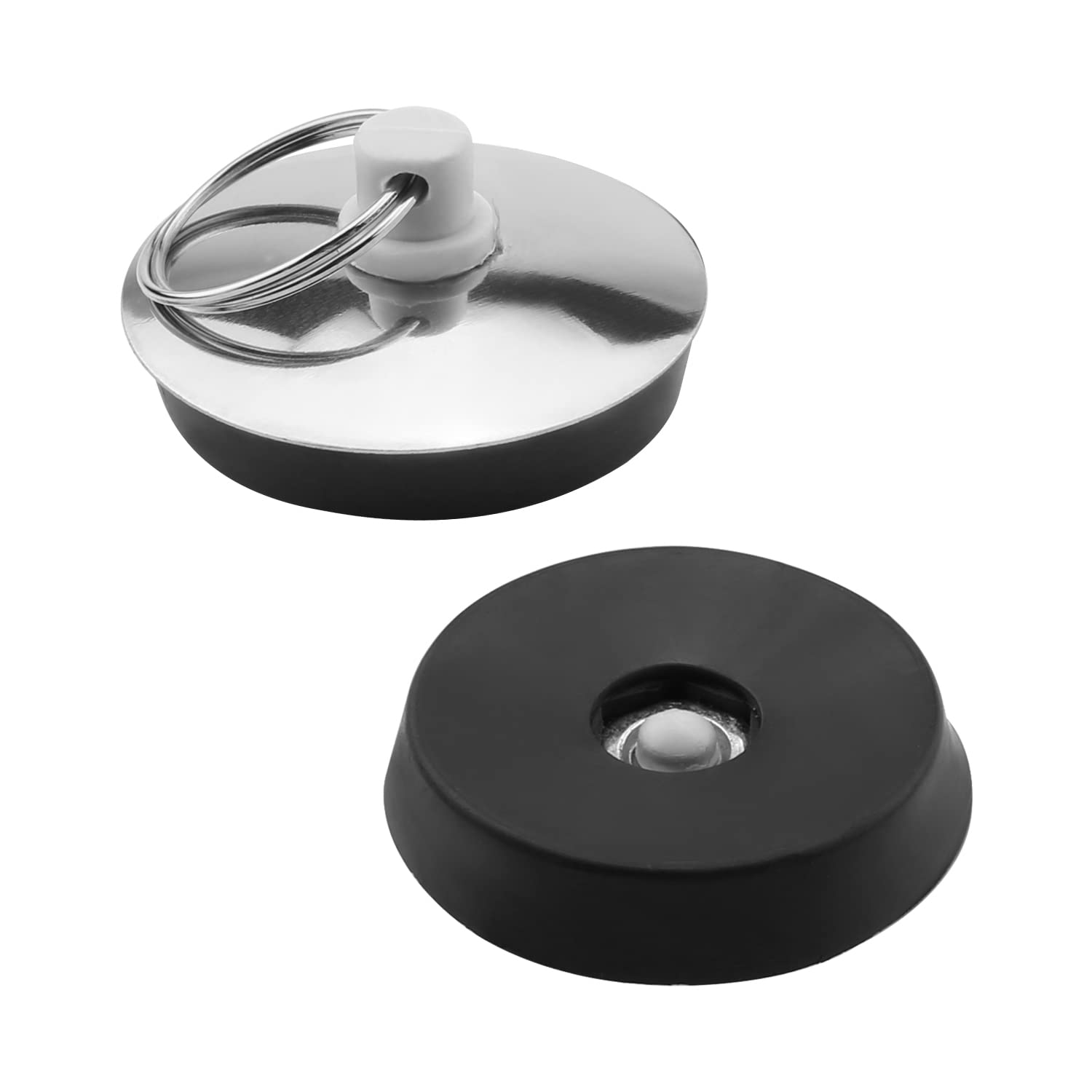 MroMax 2Pcs Stainless Steel Sink Plug Drain Stopper Fit 33mm with Ring for Bathtub Kitchen Bathroom Silver, Black