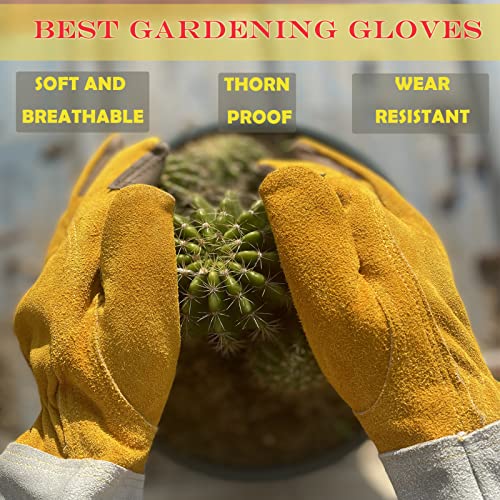 Long Leather Gardening Gloves For Women Men Kid Toddler, Breathable Cowhide Rose Pruning Thorn Proof Gloves With  Forearm Protection, Garden Yard Safety Work Gloves With Reinforced Palms And Finger #TOP2