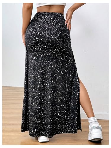 OYOANGLE Women's Split Thigh Sparkly Maxi Skirt High Waisted Party Nightclub Asymmetrical Pencil Skirts3