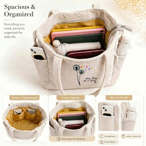 Bolso de hombro para mujer de pana con estampado de letras miniatura 6
