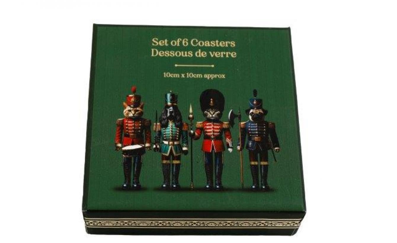 Rajani Multicolor Pack Of 6 Cat And Dog Nutcracker Christmas Coasters Set For Festive Table Decor