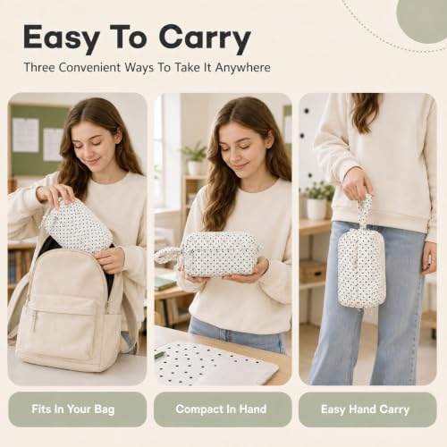 Image of Bluboon Big Capacity Pencil Case Pencil Pouch Pen Case School Supplies Cute Pencil Box Pencil Bag for Teen Girls Boys Women Man (Black dots - White)