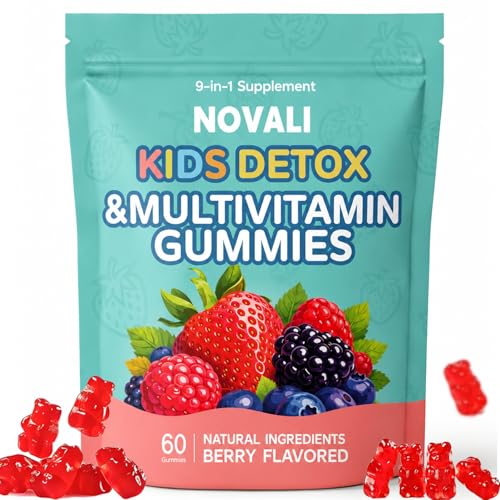 Novali Zeolite Kids Detox Gummies 9 in 1 Mixed Berry Flavor with Vitamin C Vitamin D3 B12 for Energy Focus Digestive Immune Antioxidant 60 Gummies
