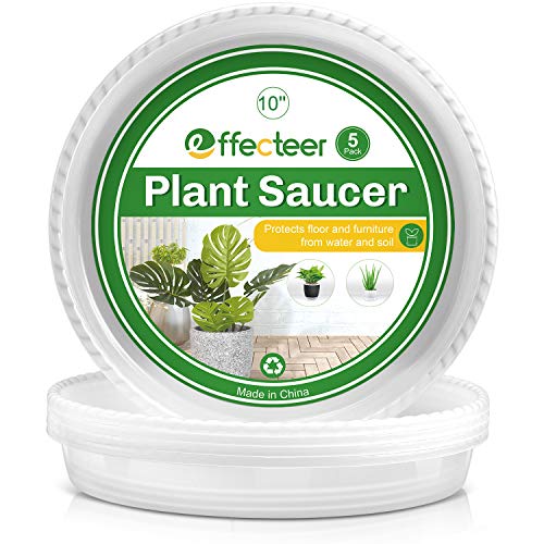 EFFECTEER Plant Saucer, 5 Pack, 10 inch, Round Plant Trays for Indoors, Clear