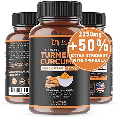 Organic Turmeric Curcumin with BioPerine, Ginger & Triphala 2250mg, 95% Curcuminoids. Maximum Potency, Joint Pain Relief, Healthy-Aging, Non-GMO, Gluten Free, Anti Inflammatory Supplement 120 Caps