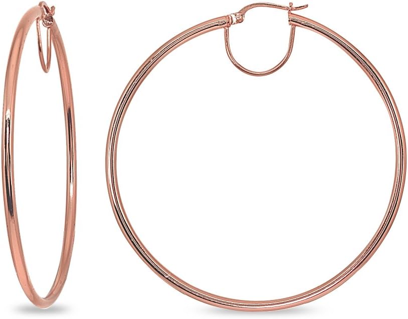 Hoops 4 LessRose Gold Flash Sterling Silver Polished Round Large Hoop Earrings for Women Girls (2x50mm - 70mm Diameter)