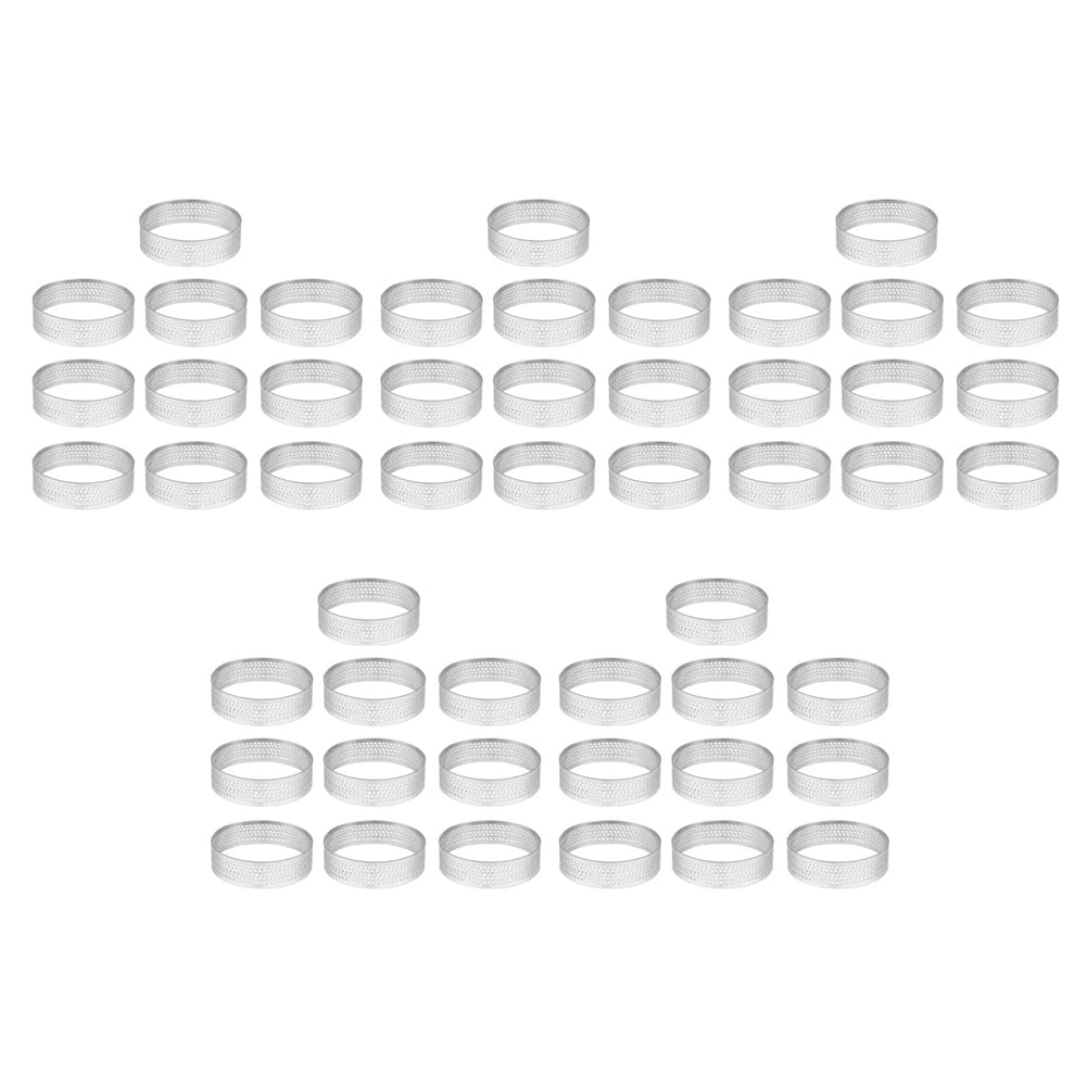 Hndhbfgrt 50Pcs 4.5cm Round Stainless Perforated Seamless Tart Ring Quiche Ring Tart Pan Pie Tart Ring with Hole Tart Shell Ring