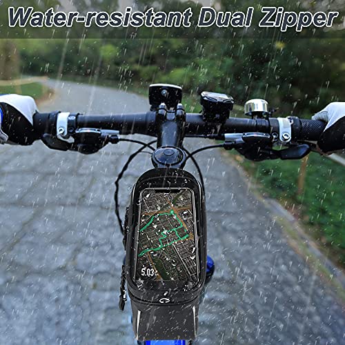 Image of WOTOW Bike Frame Bag for Phone, Waterproof Top Tube Bike Bag with Detachable Cell Phone Bag, Sensitive Touch Screen Fits for Fits for iPhone 13 14 Xs Pro Plus Up to 6.7 inch