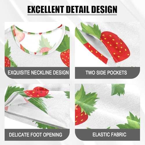 Strawberry Leaf White Pajama Set Short Sleeve Sleepwear Soft Pajamas Shorts Sets Cotton PJS 5Y4