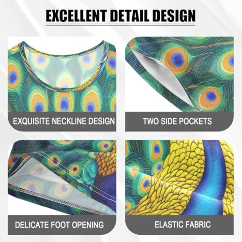 ALAZA Peacock Bird Blue Yellow Pajamas Set Short Sleeve Cotton Sleepwear Summer Pjs 2 Piece 5-14Y4