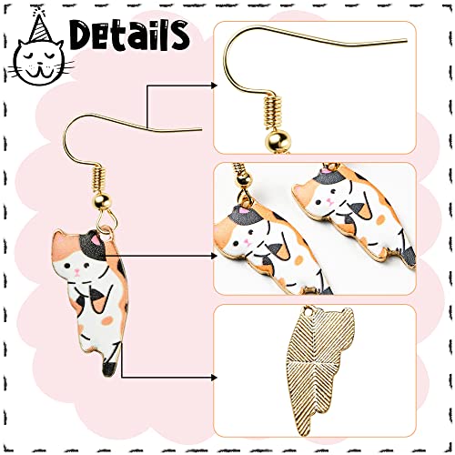 6Pairs Dangling Cat Earrings Kawaii Aesthetic Funny Cartoon Kitten Alloy Drop Dangle Earrings with Hypoallergenic French Hook Animals Lover Birthday Gifts Party Favors for Kids Girls Women3