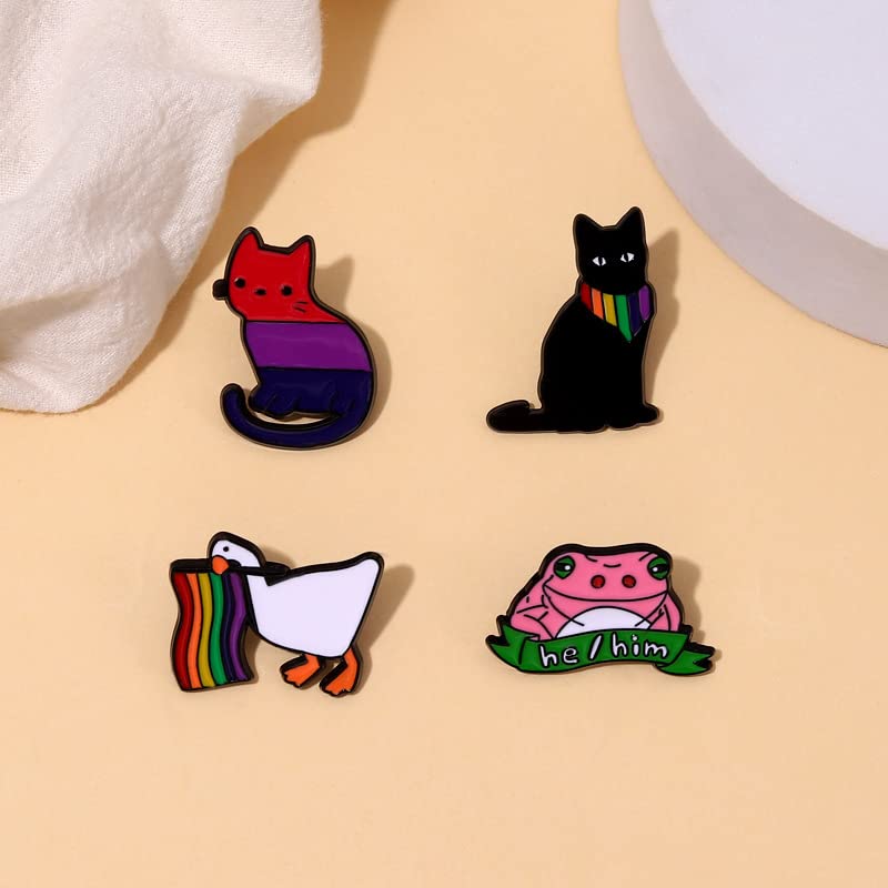 Image of LGBT Rainbow Flag Goose Enamel Pin Badge Cute Animals Frog Cat with Rainbow Flag Gay Pride Brooches Pin Jewelry for Clothing Backpack Hat Decoration