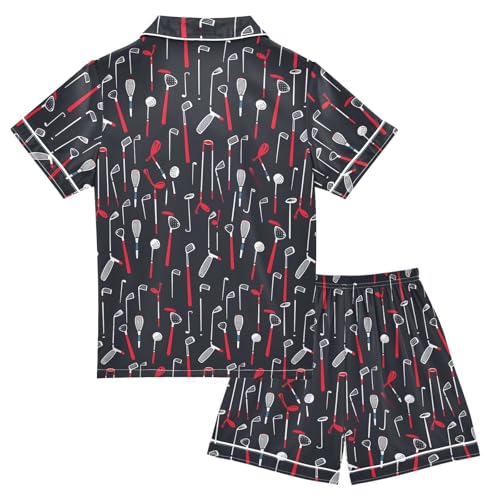 ALAZA Red Golf Glory Satin Pajamas Set Short Sleeve Button Down Sleepwear Summer Pjs 2 Piece2