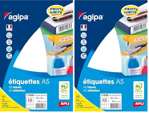 Etui A5 192 étiquettes blanches 56 * 34 mm (Lot de 2)