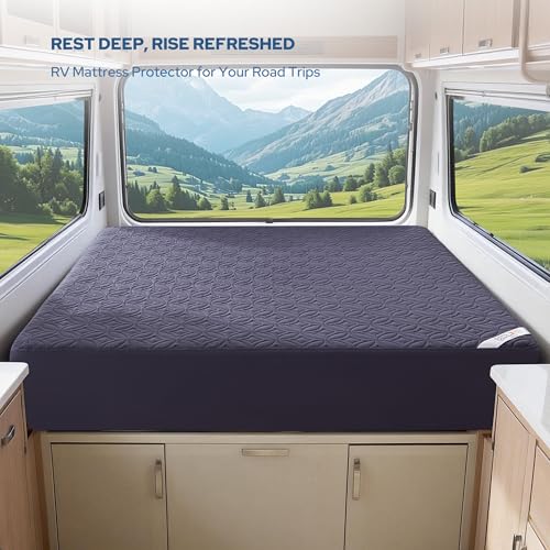 Image of BEDLORE Waterproof Mattress Protector, RV Queen Size Mattress Pad Noiseless with Deep Pocket 6 inch-18 inch Depth, Soft Breathable Dirt-Proof Bed Mattress Cover Washable (Navy Blue)