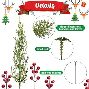 30 Pcs/Set Christmas 3D Artificial Pine Branches- 12.5 Inch Faux Evergreen Cedar Sprigs Branches- Fake Foliage Pine Needles Picks with Artificial Red Berry Stems for DIY Christmas Decoration 30 PcsSet Christmas 3D Artificial Pine Branches 125 Inch Faux Evergreen Cedar Sprigs Branches Fake Foliage Pine Needles Picks with Artificial Red Berry Stems for DIY Christmas Decoration