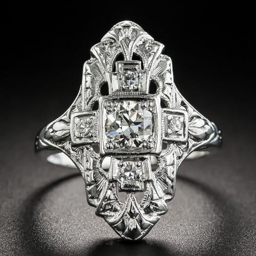 925 Sterling Silver Shining Vintage Hollowed Floral Zirconia Ring Promise Rings 14K White Gold, Intricate Filigree DesignCZ Diamond Eternity Ring Engagement Wedding Band Ring for Women (7)2