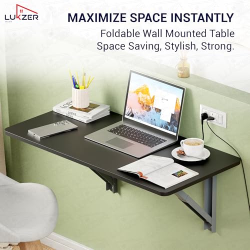 Image of Lukzer Engineered Wood Wall Mounted Folding Table for Kitchen, Computer, Workstations Multi-Function Computer Desk Workbench (MT-002 / Black / 80 x 40 cm) DIY (Do It Yourself)