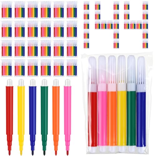 Watersay 144 Pcs Mini Markers Bulk Colored Pen 3.4 Inch Vibrant Colors Portable Short Colored Markers Assorted Multicolor Watercolor Marker Pen for Adult Office Supplies (6 Colors)