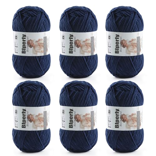 Image of Skinny Chenille Yarn for Crocheting and Knitting, 6 Pack of 50g /158yds - 948yd Total, Soft Fluffy Yarn for Crochet Amigurum & Baby Blankets, Thin Chenille #2 Plush Crochet Yarn (6, Navy Blue)