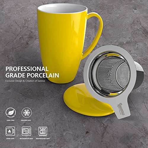 Sweese 15 Oz Porcelain Tea Mug With Infuser And Lid, Loose Leaf Tea Cup, Gifts For Tea Lover, Yellow - 201.105 #TOP5