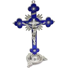 Cross Jesus Christ Statue Cross God Religious Item Catholic Religious Figurine Statue Carrying Jesus 14*8.5cm Blue