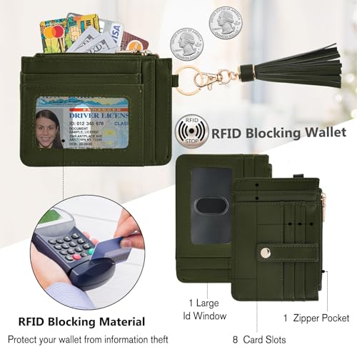 Image of KNGITRYI Wristlet Wallet for Women,RFID Keychain Wallet with Beaded Strap | 8 Card Slots,ID Window,Zipper Pocket,Leather Tassel,Compact Design