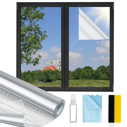 MAGIDEKOR Window Privacy Film One Way, Reflective Mirror Window Film Daytime Privacy, UV Sun Blocking Heat Control Static Cling, Window Tint for Home Office - 29.5 Inch X 13.1 Feet