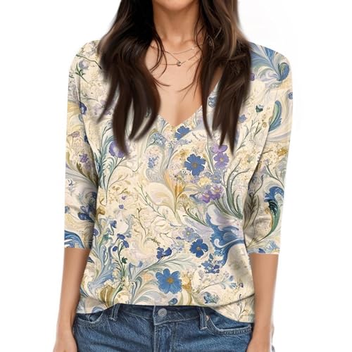 SERYU 3/4 Sleeve Shirts for Women V Neck Casual Fall Fashion Blouses Basic Tunic Tops Dressy Work Clothes4