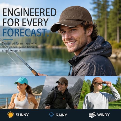 Image of Mens Waterproof Baseball Cap Womens Rain Hat Quick Dry Running Hat with Sweatband Outdoor Golf Breathable Sports Cap