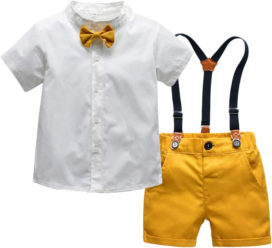 Baby Boys Short Sleeve Gentleman Bowtie Overalls Outfit Pants Set Child Jumpsuit