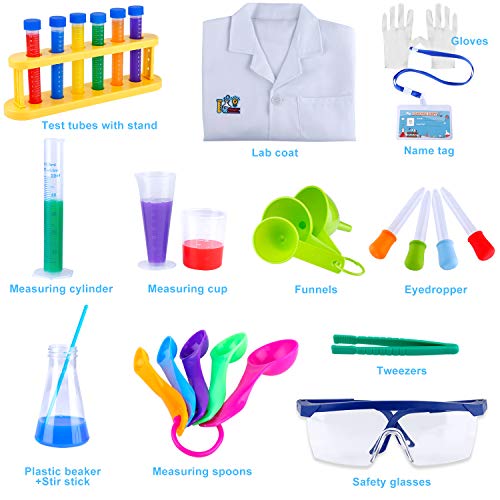 Kids Science Experiment Kit with Lab Coat, Scientist Costume Dress Up and Role Play Toys - Gift for Boys Girls Kids For Christmas Birthday Party