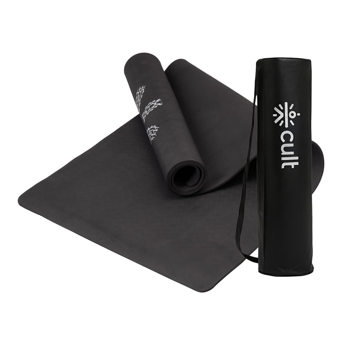 CULT TPE Yoga Mat 6mm with Carry Bag & Strap – Eco-Friendly, Non-Slip, Lightweight & Durable Exercise Mat for Yoga, Pilates, Meditation & Home Workouts – Black