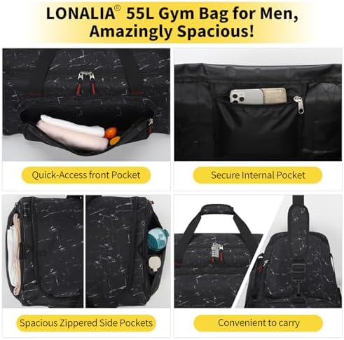 Sac De Voyage Homme 54L - Grand Sac De Sport Pour Week-end, Gym, Randonnée - 63x28x30 Cm
