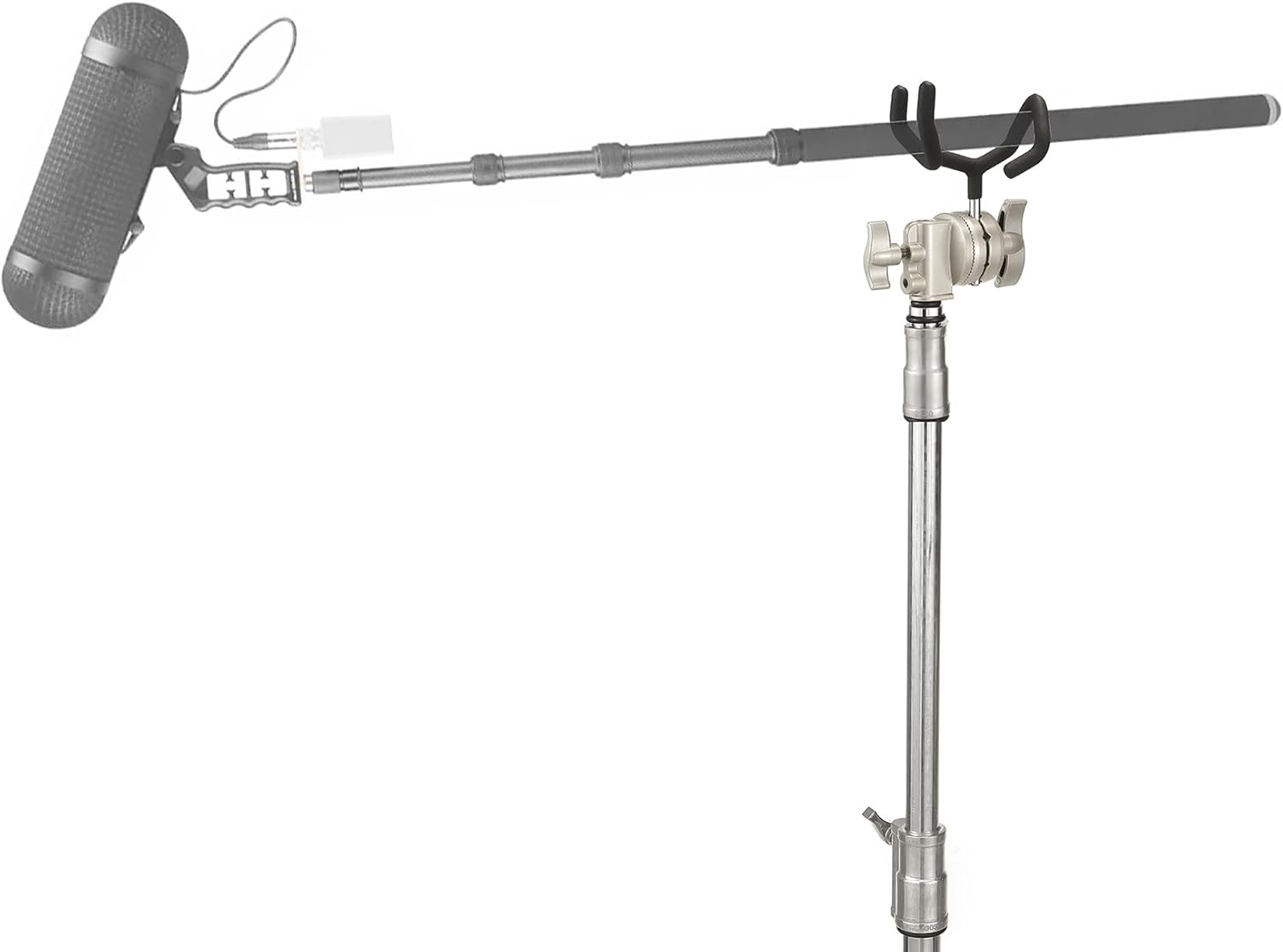 PHOCUS Mic Boom Pole Holder, Sturdy Metal Boompole Mounting Adapter with Cradle and 2.5-inch Grip Head for C-Stands and Mic Stands