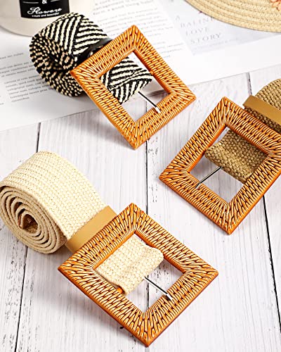 WILLBOND 3 Pcs Straw Woven Belts Elastic Raffia Belts for Women 2025 Rattan Buckle Waist Band for Bohemian Dress Braided Band4