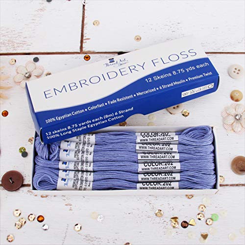 Image of 12 Skeins ThreadArt Cotton Embroidery Floss, Light Blue | Long fiber cotton embroidery floss for cross stitch, hand embroidery and bracelets. Six-strand floss separates easily.