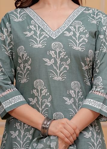 Image of MEERA FAB Women's Cotton Blend Straight Printed Kurta with Palazzo & Dupatta