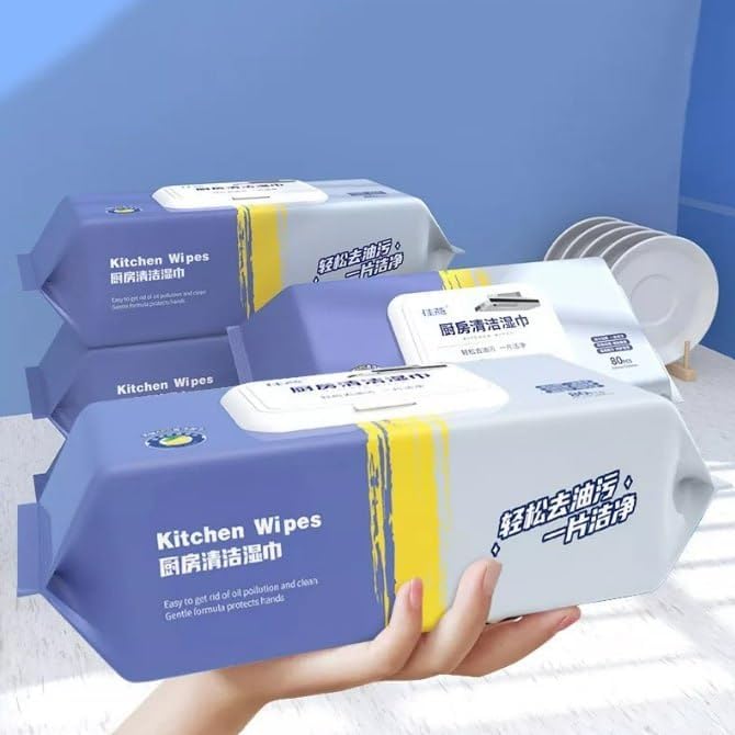 RAM ENTERPRICE Kitchen Wipes 80 Pcs/Set Disposable Wet Wipes for Heavy Oil Household Cleaning Cloth Oil Removal Wiping Rag for Range Hood Table | Pack of 1 Set