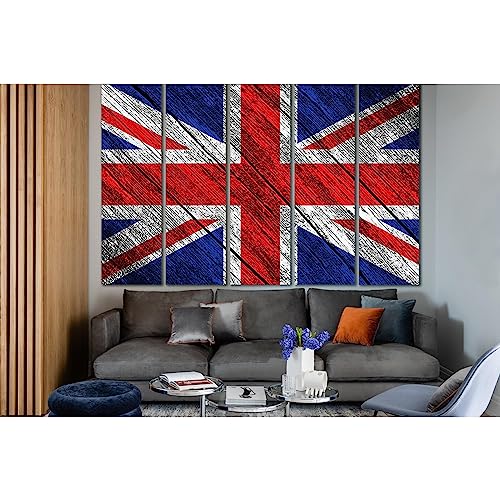 Bandera de Reino Unido en cuadro de 5 paneles para pared grande