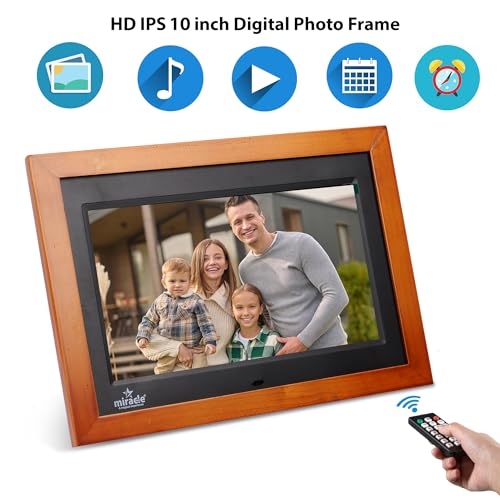 Image of MIRACLE DIGITAL 10 inch IPS Wooden Digital Photo Frame | 8GB Memory, 2GB RAM | High-Def Display, USB & SD Card Support | Slideshow, Video, Audio | 180 Wide Viewing Angle (Dark Wood)