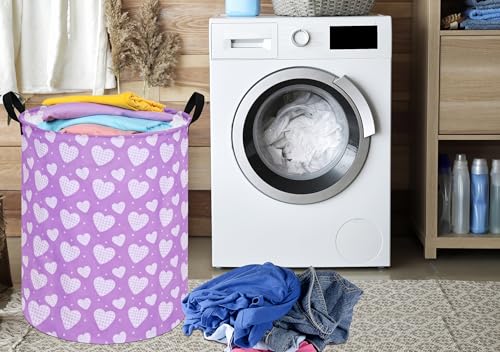 Image of Round Valentine's Heart Pattern Laundry Hamper Clothes Storage Basket Fabric Storage Hamper Organization Storage Bin, Nursery Box,Gift Basket with Handles