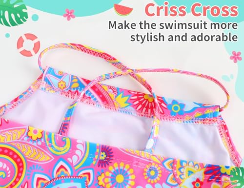 Image of TENVDA Girls Swimsuit Summer Beach Sport Halter Bathing Suits One Piece Swimwear for 2-12 Years Old Kids