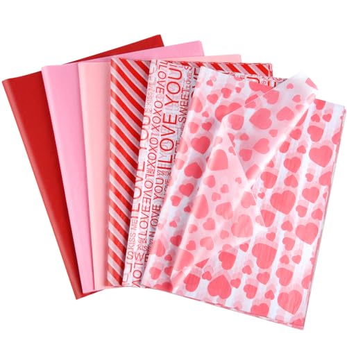 NEBURORA 60 hojas de papel de seda para el día de San Valentín, 14 x 20 pulgadas, papel de regalo con forma de corazón para San Valentín, manualidades, decoración para bodas, cumpleaños y fiestas
