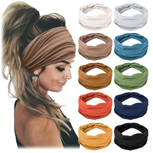 Diadema ancha de estilo turbante anudado en pack de 10 piezas elásticas para mujer