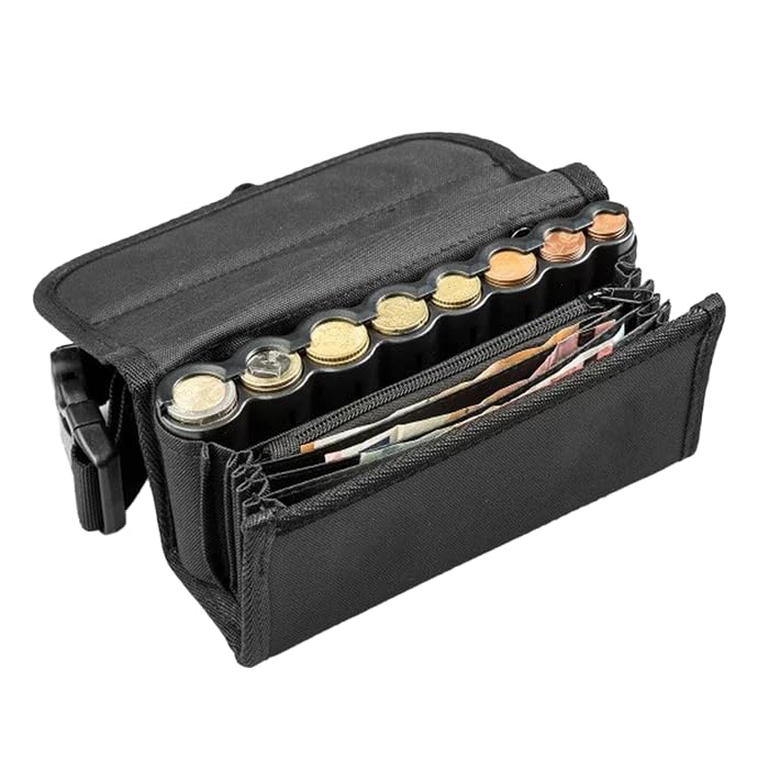 Sacoche Serveur Monnayeur Pièces Euro – Portefeuille Serveur e Taxi - Porte Monnaie Trieur de Pièces 8 Compartiments - 4 Compartiments Billets - Ceinture...