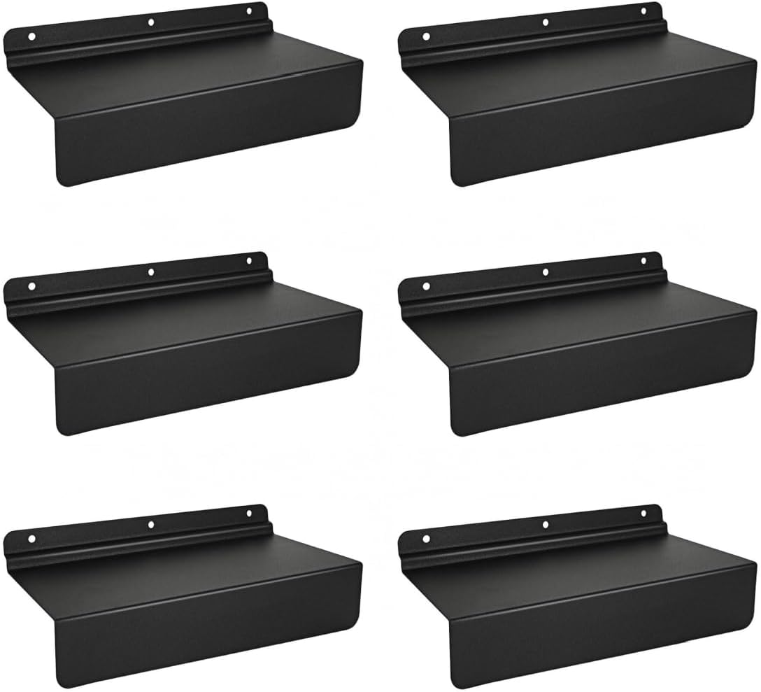 Cherry-S 6-Pack 10" x 4.3" Heavy Duty Metal Slatwall Shelves, Slat Wall Shelf Accessories with Concrete Anchors for Garage Organization, Retail & Home Wall Storage (Black)